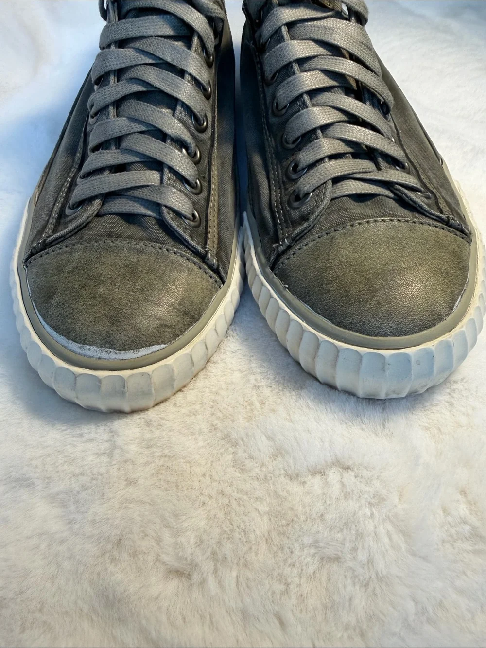 John Varvatos Olive Gray Low-Top Leather & Canvas Sneakers Size 7.5